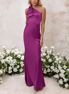 Sheath/Column One-Shoulder Floor-length Long Bridesmaid Dresses — LV41092661 — view 30