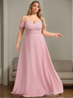 A-Line/Princess Spaghetti Straps Sleeveless Floor-Length Plus Size Long Bridesmaid Dresses with Ruffles — view 1