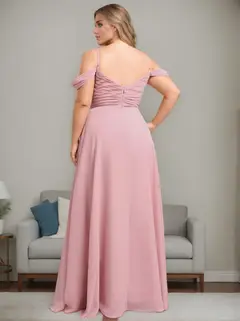 A-Line/Princess Spaghetti Straps Sleeveless Floor-Length Plus Size Long Bridesmaid Dresses with Ruffles — view 2