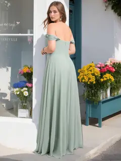 A-Line/Princess Off-the-Shoulder Square Floor-Length Plus Size Bridesmaid Dresses — view 2
