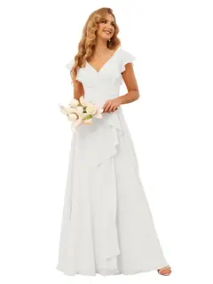 A-Line/Princess V Neck Short Sleeve Floor Length Bridesmaid Dresses With Ruffled Split — view 24