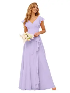 A-Line/Princess V Neck Short Sleeve Floor Length Bridesmaid Dresses With Ruffled Split — view 27