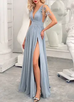 A-Line/Princess V-Neck Floor-length Long Bridesmaid Dresses — LV16713269 — view 1