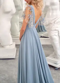 A-Line/Princess V-Neck Floor-length Long Bridesmaid Dresses — LV16713269 — view 3