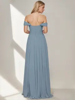 A-Line/Princess Elegant Off-the-shoulder Floor-Length Ruched Pleated Bridesmaid Dresses — view 2