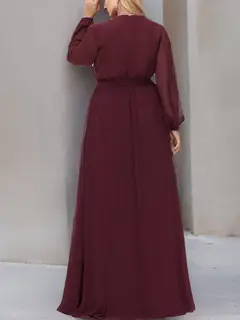 A-Line/Princess V-Neck Long Sleeves Floor-Length Plus Size Bridesmaid Dresses with Pleated — view 2