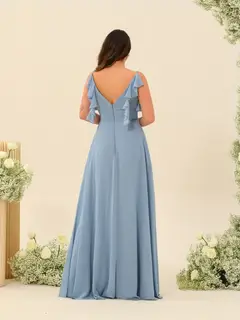 A-Line/Princess Spaghetti Straps Plus Size Ruched Long Bridesmaid Dresses with Split Side — view 2