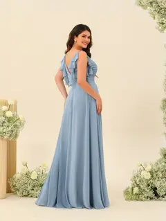 A-Line/Princess Spaghetti Straps Plus Size Ruched Long Bridesmaid Dresses with Split Side — view 4