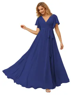 A-Line/Princess Chiffon V-Neck Short Sleeves Ankle-Length Bridesmaid Dresses — view 19