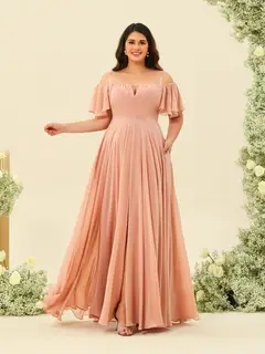 A-Line/Princess Floor-Length Off-the-Shoulder Plus Size Bridesmaid Dresses — view 1