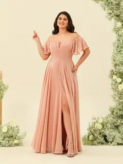 A-Line/Princess Floor-Length Off-the-Shoulder Plus Size Bridesmaid Dresses — view 3