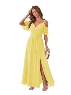 A-Line/Princess V Neck Short Sleeve Spaghetti Straps Ankle Length Bridesmaid Dresses Chiffon with Ruffles Bow(s) — view 6