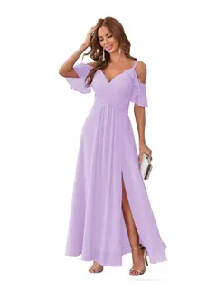 A-Line/Princess V Neck Short Sleeve Spaghetti Straps Ankle Length Bridesmaid Dresses Chiffon with Ruffles Bow(s) — view 21