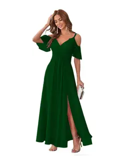 A-Line/Princess V Neck Short Sleeve Spaghetti Straps Ankle Length Bridesmaid Dresses Chiffon with Ruffles Bow(s) — view 41