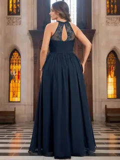 A-Line/Princess Halter Sleeveless Floor-Length Plus Size Bridesmaid Dress with Lace — view 2