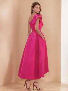 A-Line/Princess One-Shoulder Ruffled Sleeve Asymmetrical Pleated Bridesmaid Dresses with Pocket — view 2