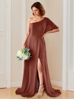 A-Line/Princess One-Shoulder Floor-Length Bridesmaid Dresses with Split Side — view 1