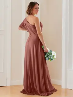 A-Line/Princess One-Shoulder Floor-Length Bridesmaid Dresses with Split Side — view 2