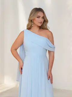 A-Line/Princess One-Shoulder Sleeveless Floor-Length Chiffon Plus Size Bridesmaid Dresses with Watteau Train — view 4