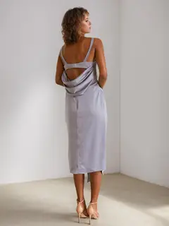 Sheath/Column Sweetheart Sleeveless Ruched Asymmetrical Bridesmaid Dresses with Slit & Cowl Back — view 2