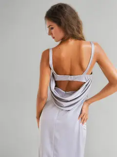Sheath/Column Sweetheart Sleeveless Ruched Asymmetrical Bridesmaid Dresses with Slit & Cowl Back — view 3