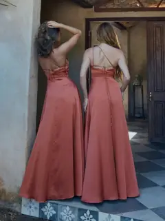 A-Line/Princess One-Shoulder Sleeveless Floor-Length Silk Satin Bridesmaid Dresses — view 2