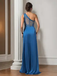 A-Line/Princess One-Shoulder Sleeveless Floor-Length Chiffon Bridesmaid Dresses with Split Side & Ruffles — view 2