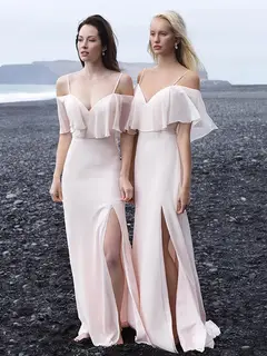 Sheath/Column Spaghetti Straps Floor-length Long Bridesmaid Dresses — LV04967477 — view 2
