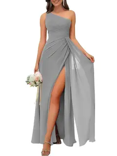 A-Line/Princess One Shoulder Sleeveless Floor-Length Bridesmaid Dresses with Split — view 3