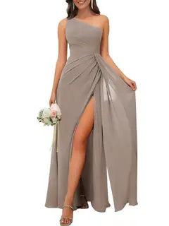 A-Line/Princess One Shoulder Sleeveless Floor-Length Bridesmaid Dresses with Split — view 5