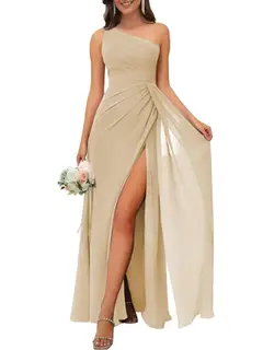 A-Line/Princess One Shoulder Sleeveless Floor-Length Bridesmaid Dresses with Split — view 6