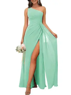 A-Line/Princess One Shoulder Sleeveless Floor-Length Bridesmaid Dresses with Split — view 7