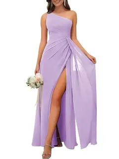 A-Line/Princess One Shoulder Sleeveless Floor-Length Bridesmaid Dresses with Split — view 8