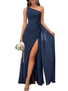 A-Line/Princess One Shoulder Sleeveless Floor-Length Bridesmaid Dresses with Split — view 10
