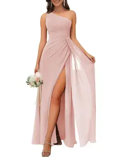 A-Line/Princess One Shoulder Sleeveless Floor-Length Bridesmaid Dresses with Split — view 11