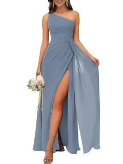A-Line/Princess One Shoulder Sleeveless Floor-Length Bridesmaid Dresses with Split — view 12