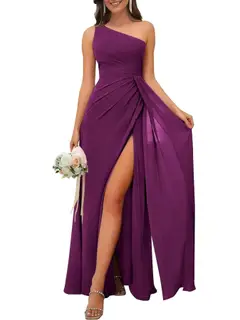 A-Line/Princess One Shoulder Sleeveless Floor-Length Bridesmaid Dresses with Split — view 13