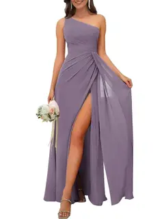 A-Line/Princess One Shoulder Sleeveless Floor-Length Bridesmaid Dresses with Split — view 15
