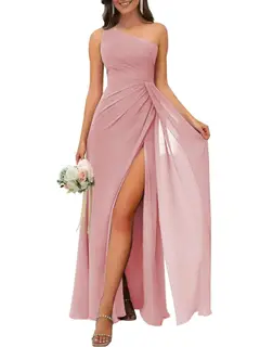 A-Line/Princess One Shoulder Sleeveless Floor-Length Bridesmaid Dresses with Split — view 16