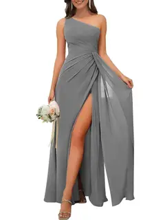 A-Line/Princess One Shoulder Sleeveless Floor-Length Bridesmaid Dresses with Split — view 20