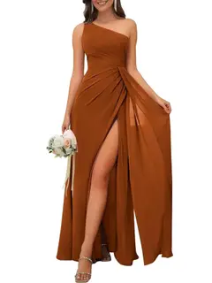 A-Line/Princess One Shoulder Sleeveless Floor-Length Bridesmaid Dresses with Split — view 21