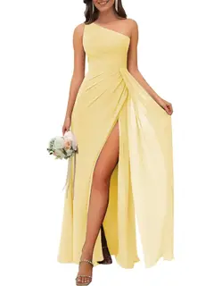 A-Line/Princess One Shoulder Sleeveless Floor-Length Bridesmaid Dresses with Split — view 23