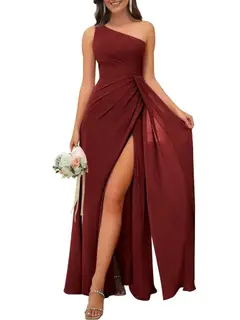 A-Line/Princess One Shoulder Sleeveless Floor-Length Bridesmaid Dresses with Split — view 24