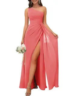 A-Line/Princess One Shoulder Sleeveless Floor-Length Bridesmaid Dresses with Split — view 25