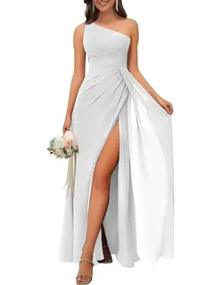 A-Line/Princess One Shoulder Sleeveless Floor-Length Bridesmaid Dresses with Split — view 26