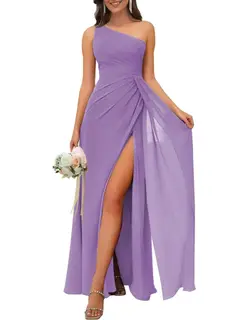 A-Line/Princess One Shoulder Sleeveless Floor-Length Bridesmaid Dresses with Split — view 27