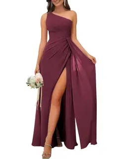 A-Line/Princess One Shoulder Sleeveless Floor-Length Bridesmaid Dresses with Split — view 28