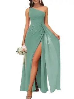 A-Line/Princess One Shoulder Sleeveless Floor-Length Bridesmaid Dresses with Split — view 29