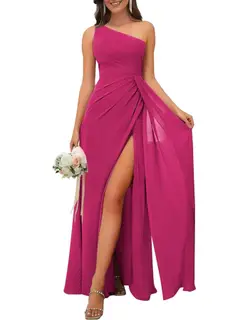 A-Line/Princess One Shoulder Sleeveless Floor-Length Bridesmaid Dresses with Split — view 32