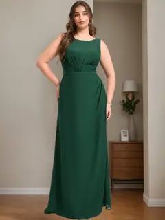 A-Line/Princess Boat Neck Sleeveless Floor-Length Plus Size Bridesmaid Dresses With Ruffles — view 1